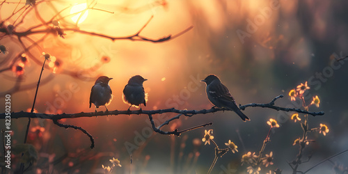 birds in the sunset photo