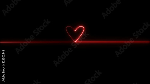 Red color heart beat neon light heartbeat and love display screen medical research illustration. Black background 4k illustration.