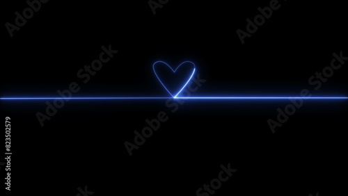  royal blue color heart beat neon light heartbeat and love display screen medical research illustration. Black background 4k illustration.