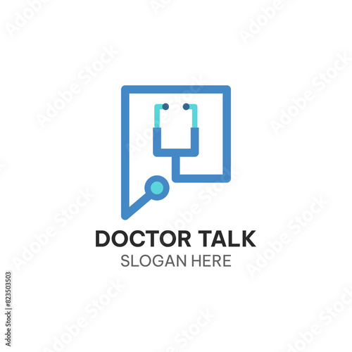 Doctor talk logo concept. Stethoscope and chat bubble vector illustration