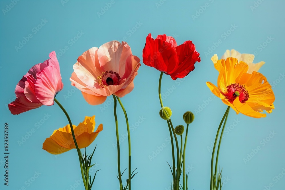 The flowers have the middle of the image in red, pink in the middle, orange and yellow in the middle