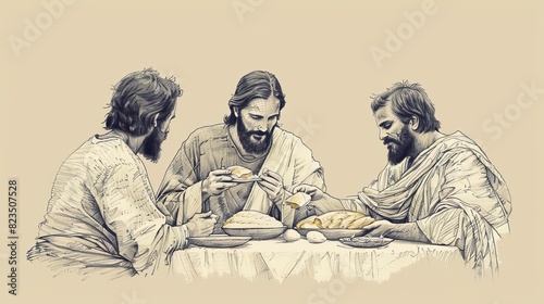 Fellowship and Revelation: Jesus Breaking Bread in Emmaus, Biblical Illustration