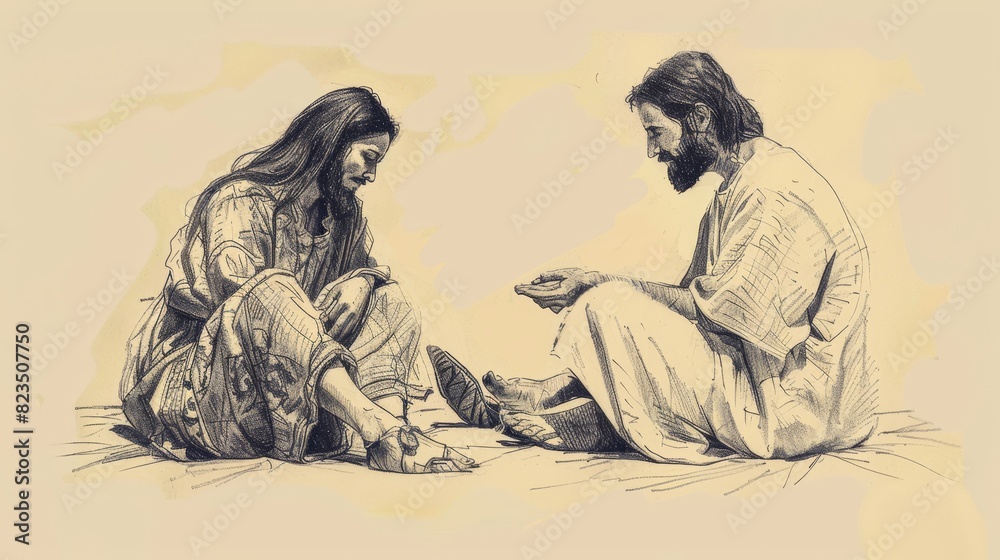 Devotion and Worship: Jesus and the Woman Who Anointed His Feet, Biblical Illustration