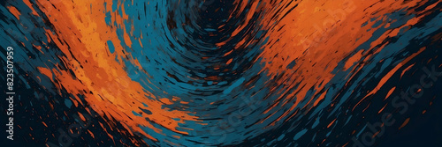 This abstract art piece simulates a wormhole with fiery orange and deep blue colors swirling into a vortex photo