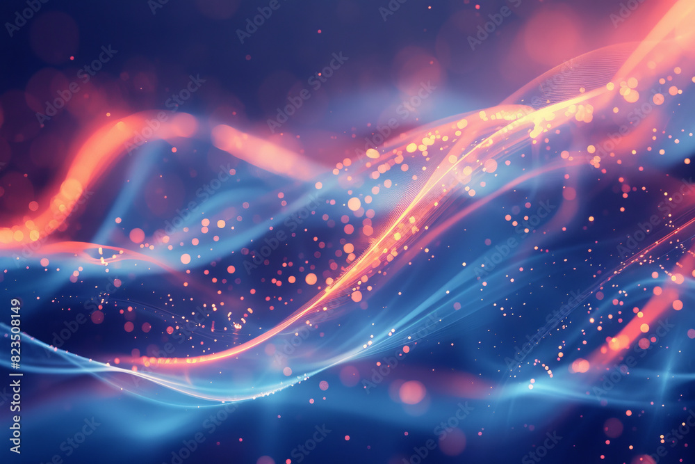 Vibrant Abstract Light Waves with Sparkling Particles in Blue and Orange Hues