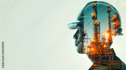 Wallpaper Mural The double exposure of the building and engineering plans. A building under construction is overlaid with a graphic design of engineering plans. Generative AI. Torontodigital.ca