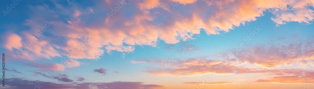 Fototapeta premium Sunset view with clouds background, ulra wide background