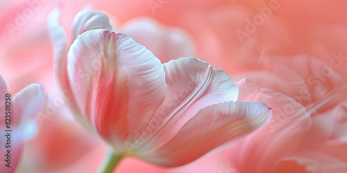 Romantic Close Up of Delicate Pink Tulip Petals in Soft Focus Against Blurred Background