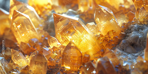 Shimmering Golden Crystals Close Up of Radiant Mineral Formation with Stunning Light Effects