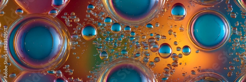 A close-up of vibrant and colorful liquid bubbles that create an abstract and visually engaging texture and pattern