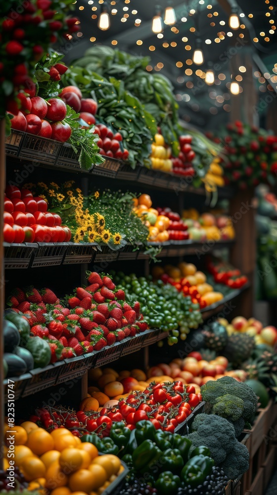 Organic Market Interior with Defocused Blurred Background