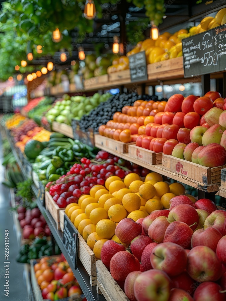 Organic Market Interior with Defocused Blurred Background