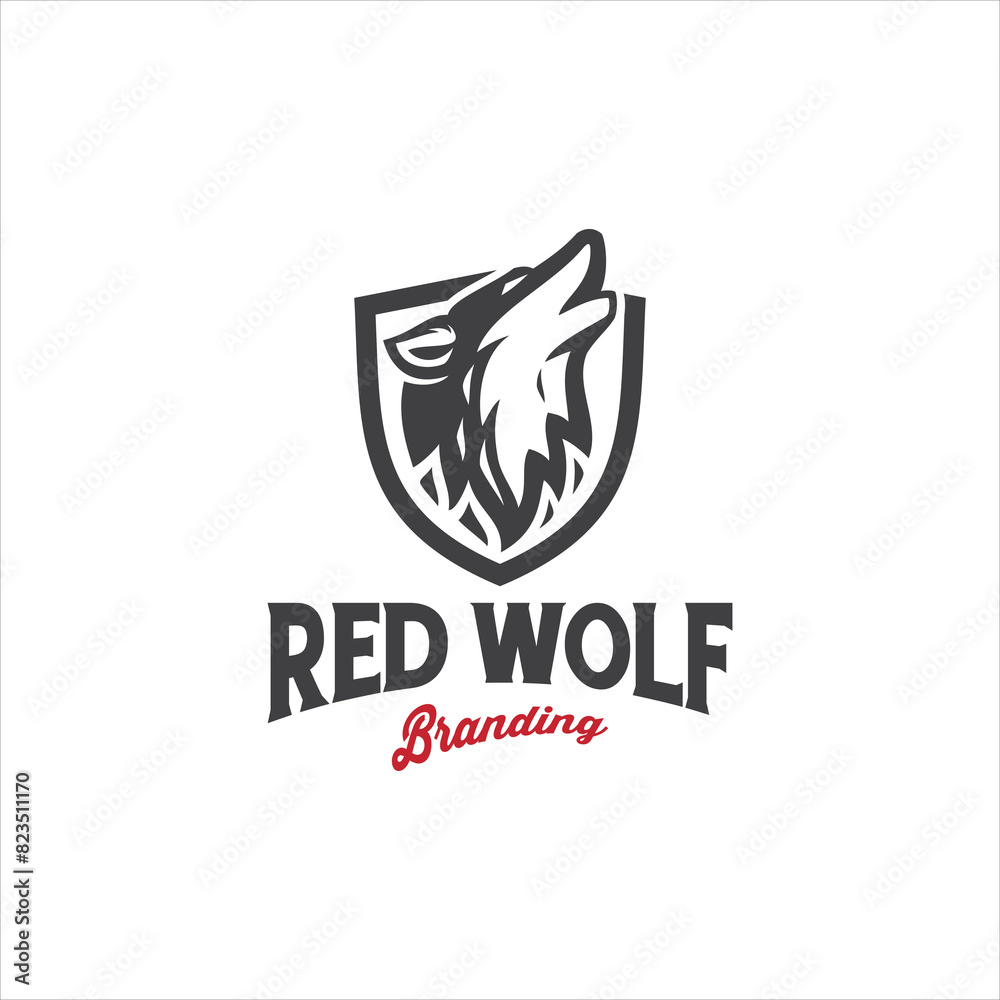 Obraz premium Wolf and Shield Logo Design Vector Image