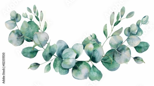 watercolor eucalyptus wreath with green leaves on white background hand painted illustration photo