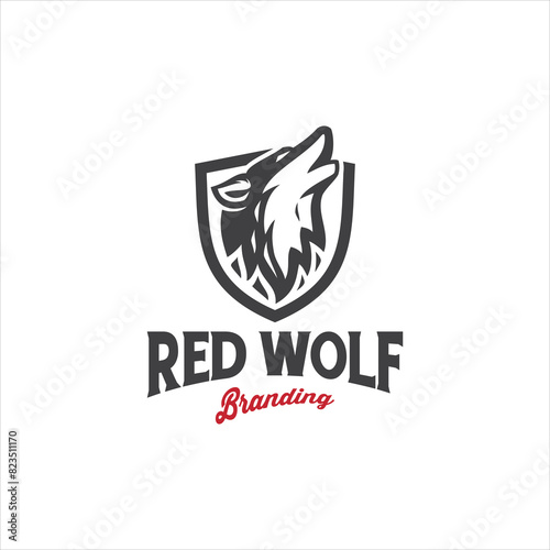 Wolf and Shield Logo Design Vector Image