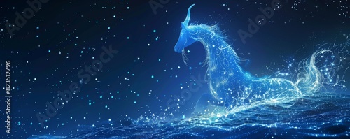 Capricorn the goat depicted as a mythical sea creature in starry night sky digital art