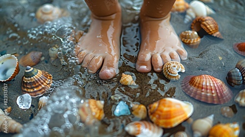 Sandy Steps: Child Wanders Along the Beach, Collecting Shells and Memories photo