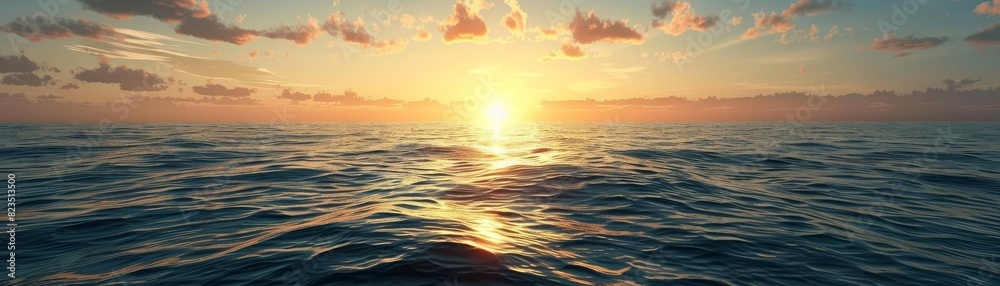 Sunset over a calm ocean, serene and picturesque