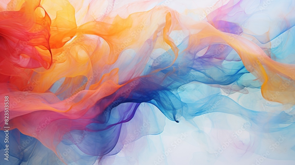 Colorful abstract smoke waves blending together in a dynamic and vibrant display of art and creativity against a white background. Colorful abstract smoke waves blending together in a dynamic and vibrant display of art and creativity against a white background.