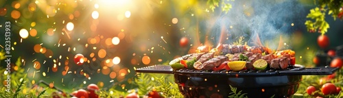 Barbecue grill with food, summer party, mouthwatering photo