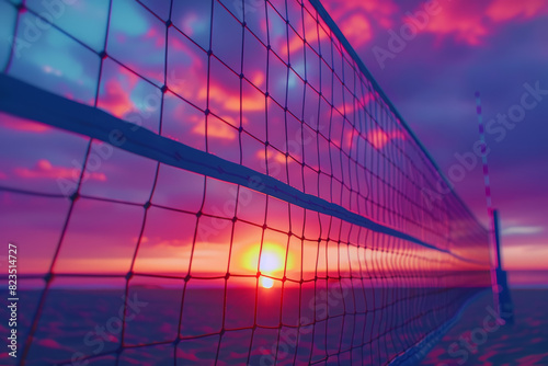 Sunset Beach Volleyball Net with Vibrant Sky   Summer Sports Landscape