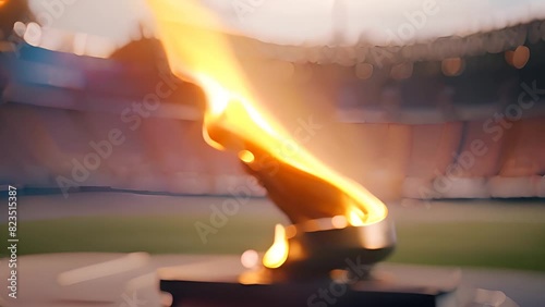 Flame Burning at Track and Field Event Stadium Generative AI