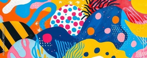 Colorful abstract art with bold patterns and playful shapes, creating a vibrant and dynamic visual experience.