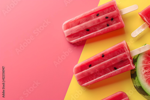 watermelon ice cream lollies.  generative ai photo