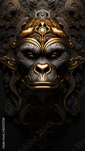 Modern illustration of a gorilla with black and gold details.