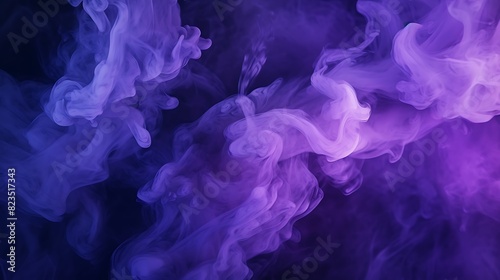 Abstract background of chaotically mixing puffs of purple smoke on a dark background photo