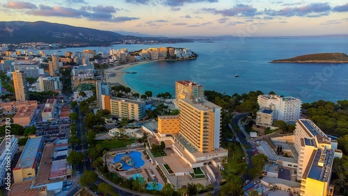 Aerial view of Magaluf, a seaside resort town on Majorca in the Balearic Islands, Spain photo