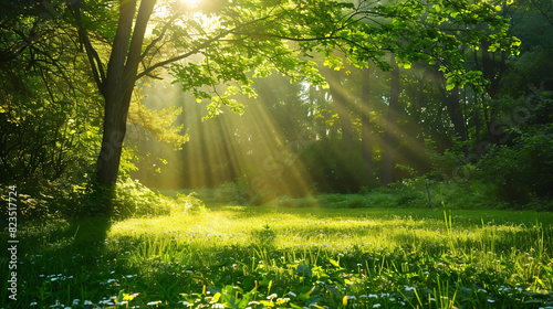 Ray of sunlight breaks through foliage of trees in Par