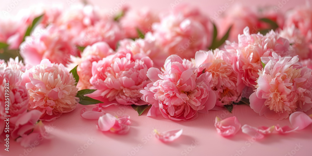 Soft Pink Peony Flowers on Pastel Background   Delicate Spring Blossom Arrangement