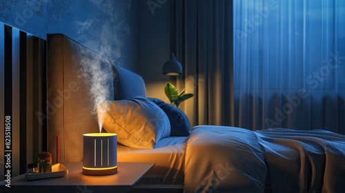 diffuseur d'huiles essentielles par ionisation - sur une table de nuit dans une chambre   photo