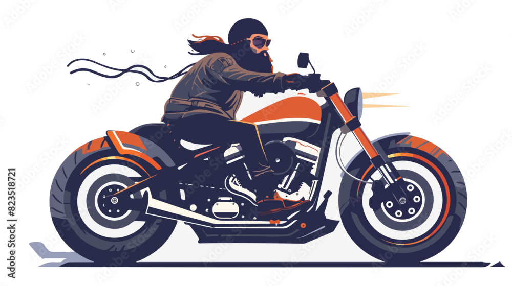 Illustration of a bearded biker on a motorcycle on a white background. Biker lifestyle. Illustration of a bearded biker on a motorcycle on a white background. Biker lifestyle.