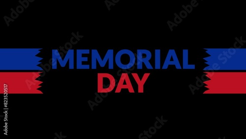 Memorial Day seamless looping Text Animation with side lines on Black background, Memorial Day observed each year in 27 May for celebrating and wishing Memorial Day.