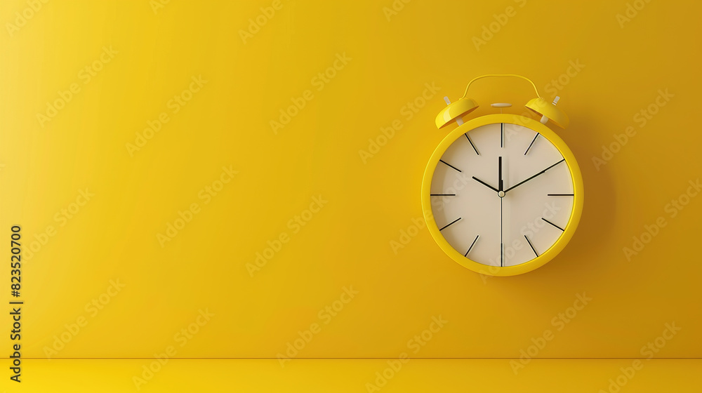 A yellow alarm clock shows the time yellow background Concept of time A yellow alarm clock shows the time yellow background Concept of time