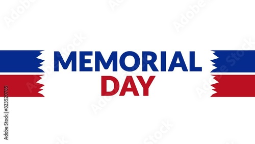 Memorial Day seamless looping Text Animation with side lines on White background, Memorial Day observed each year in 27 May for celebrating and wishing Memorial Day.