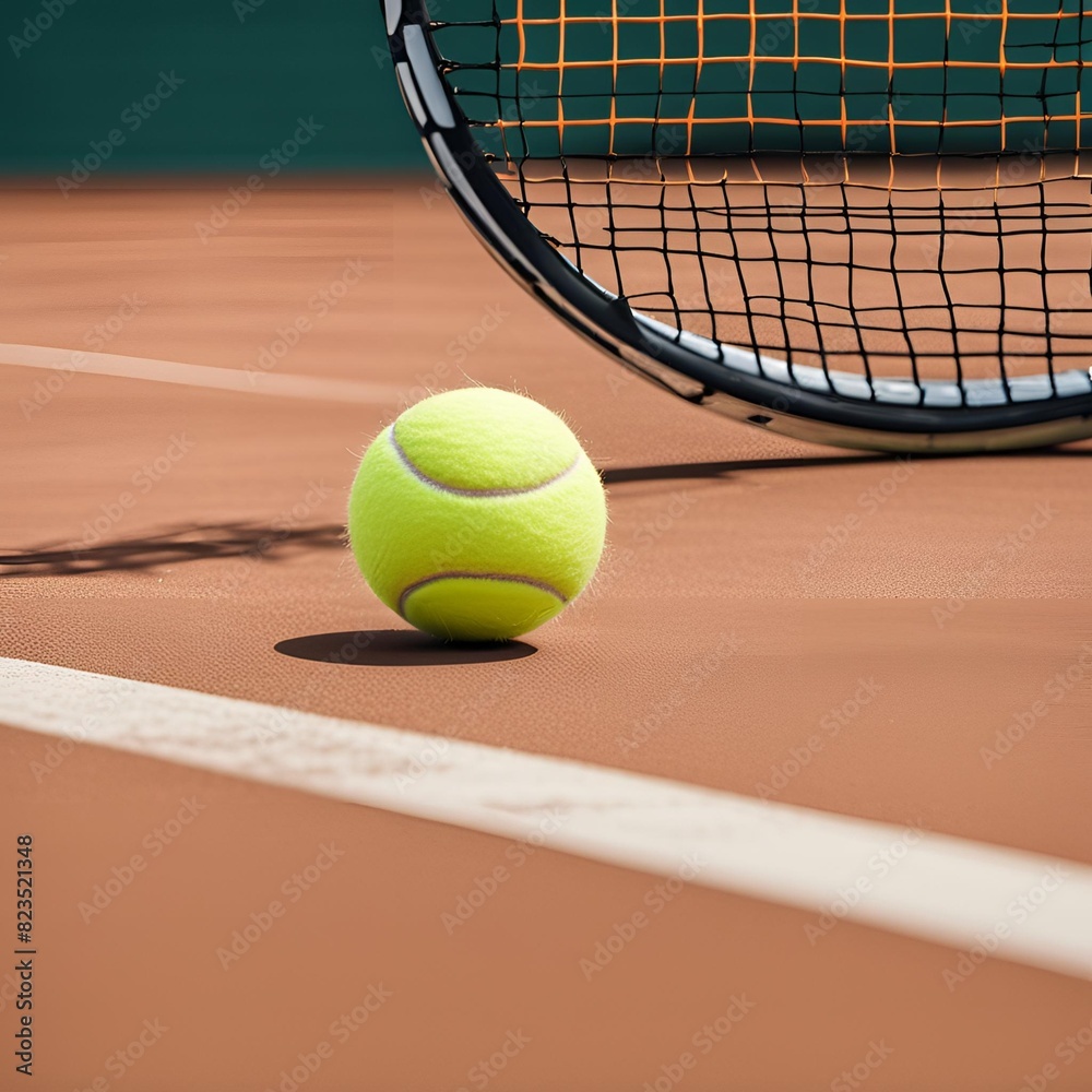 tennis racket and ball on court