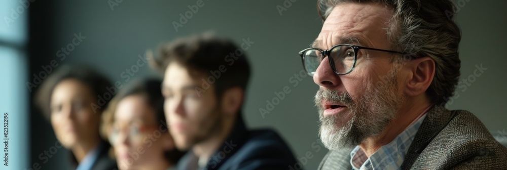 Fototapeta premium Male businessman leader with diverse coworkers team, executive managers group at meeting