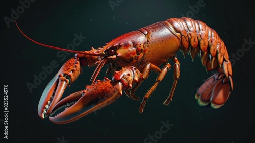 A lobster with its mouth open in the water. Suitable for marine life concepts