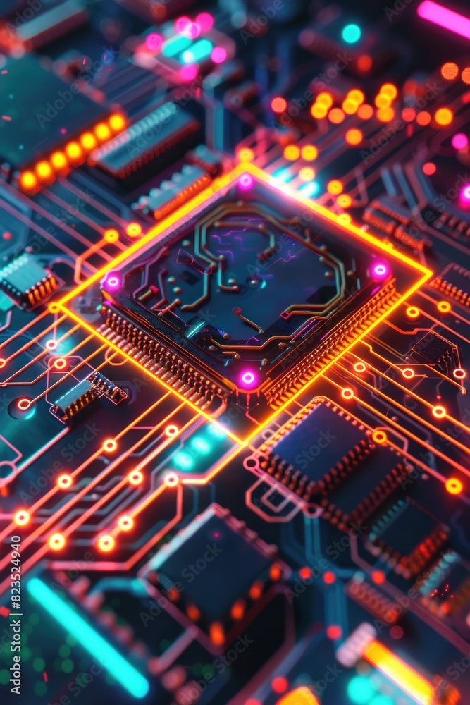 Detailed view of a computer circuit board, suitable for technology and innovation concepts