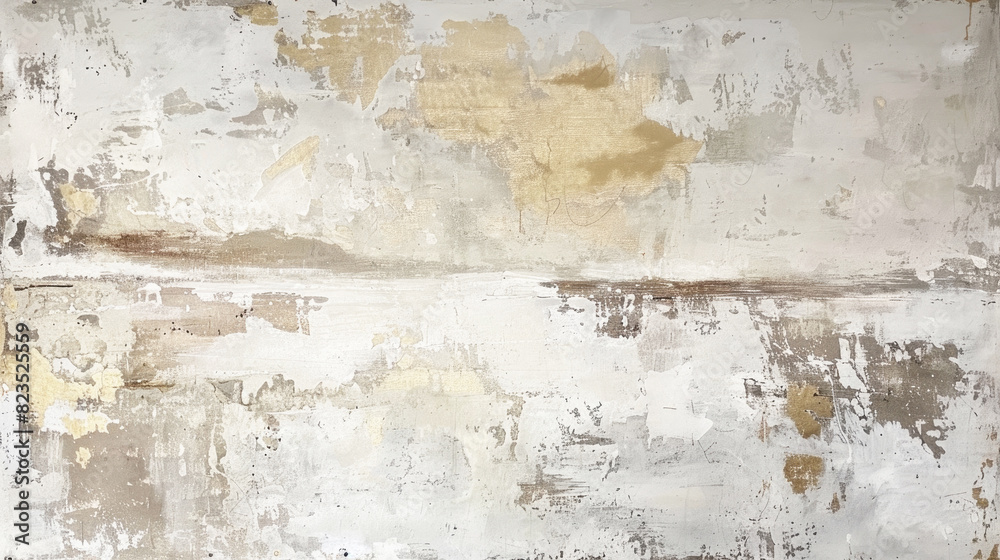 Abstract background, modern, minimalist painting consisting of brush strokes grey and beige colors, aged stone surface, plaster wall.