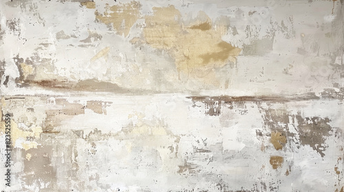 Abstract background, modern, minimalist painting consisting of brush strokes grey and beige colors, aged stone surface, plaster wall.