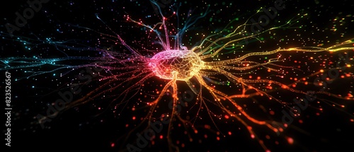 Khaki color digital hologram futuristic brain neuron link on a neuron connection, Artificial intelligence concept, isolated on black background