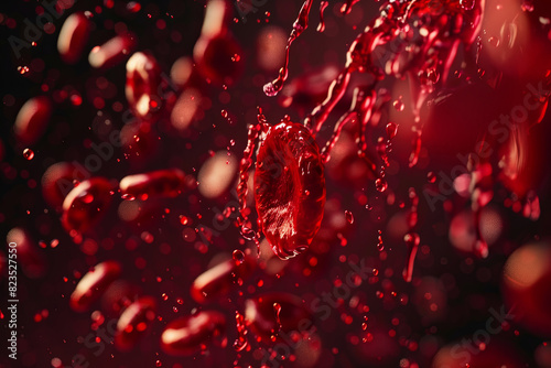 Microscopic view of human blood components flowing through bloodstream