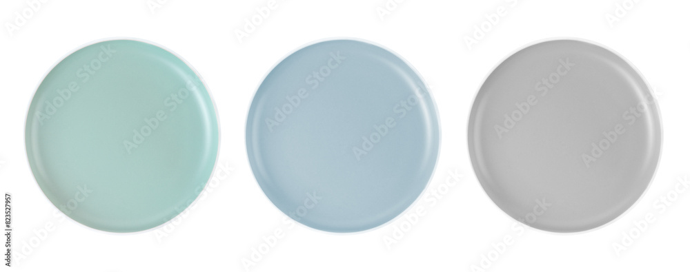 Set of three empty plates isolated on white background Set of three empty plates isolated on white background