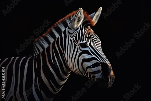 Mystic portrait of Zebra  copy space on right side  Anger  Menacing  Headshot  Close-up View Isolated on black background