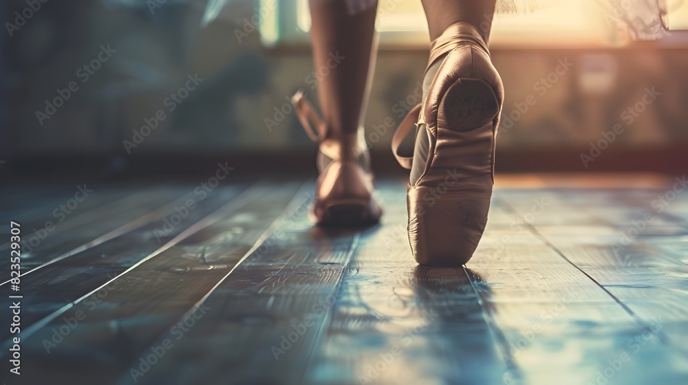 Fototapeta premium Elegance Poised in Pointe Shoes A Glimpse into the Precision of Ballet