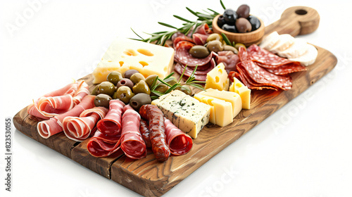Serving board with delicious cured ham cheese sausage